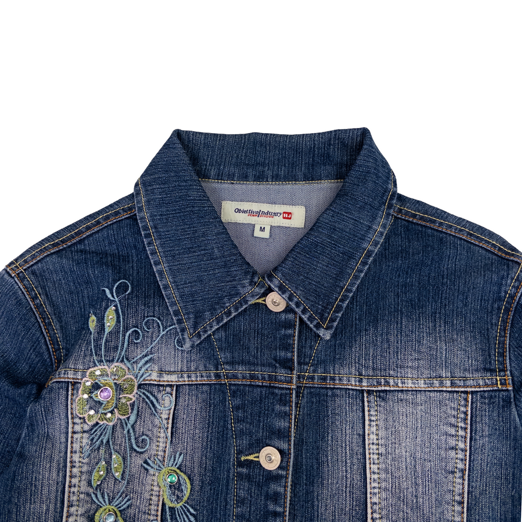 Obiettivo Industry Embroidered Denim Jacket | M-L | Mid Washed