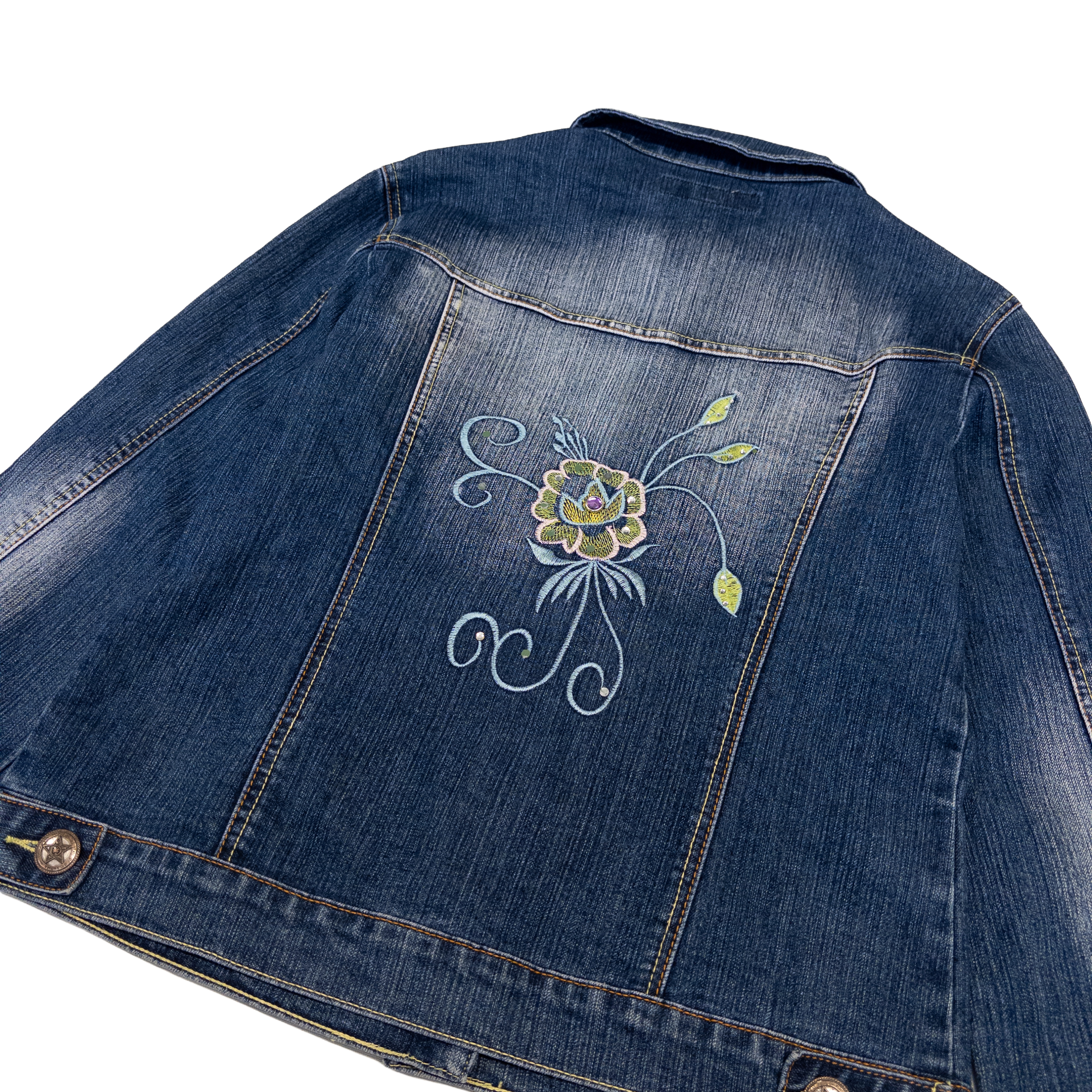 Obiettivo Industry Embroidered Denim Jacket | M-L | Mid Washed