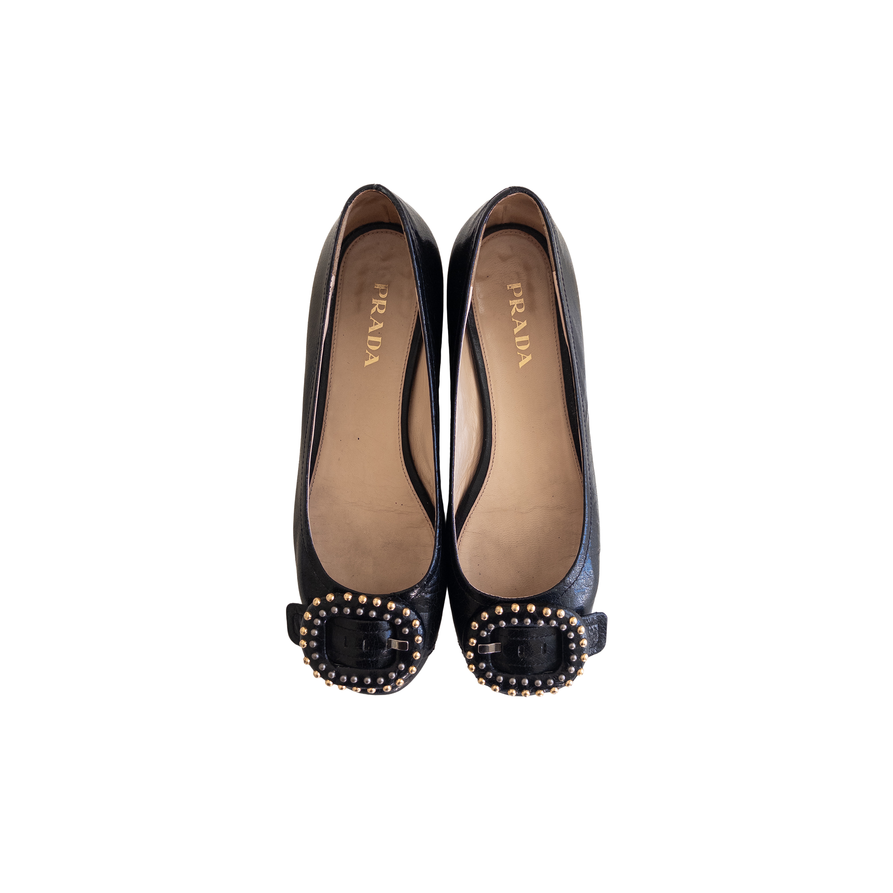 Prada Studs Leather Flats | 37.5 | Black