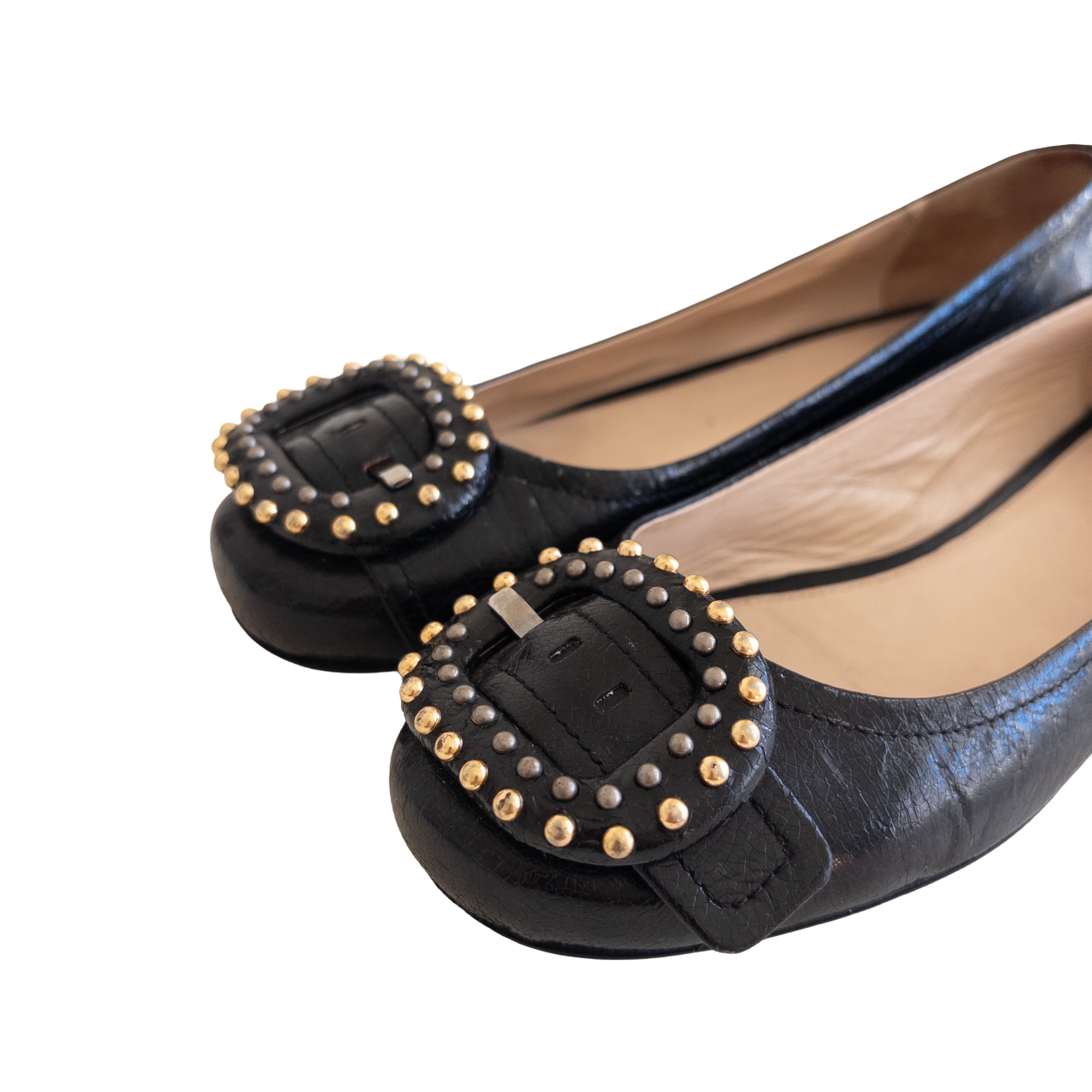 Prada Studs Leather Flats | 37.5 | Black