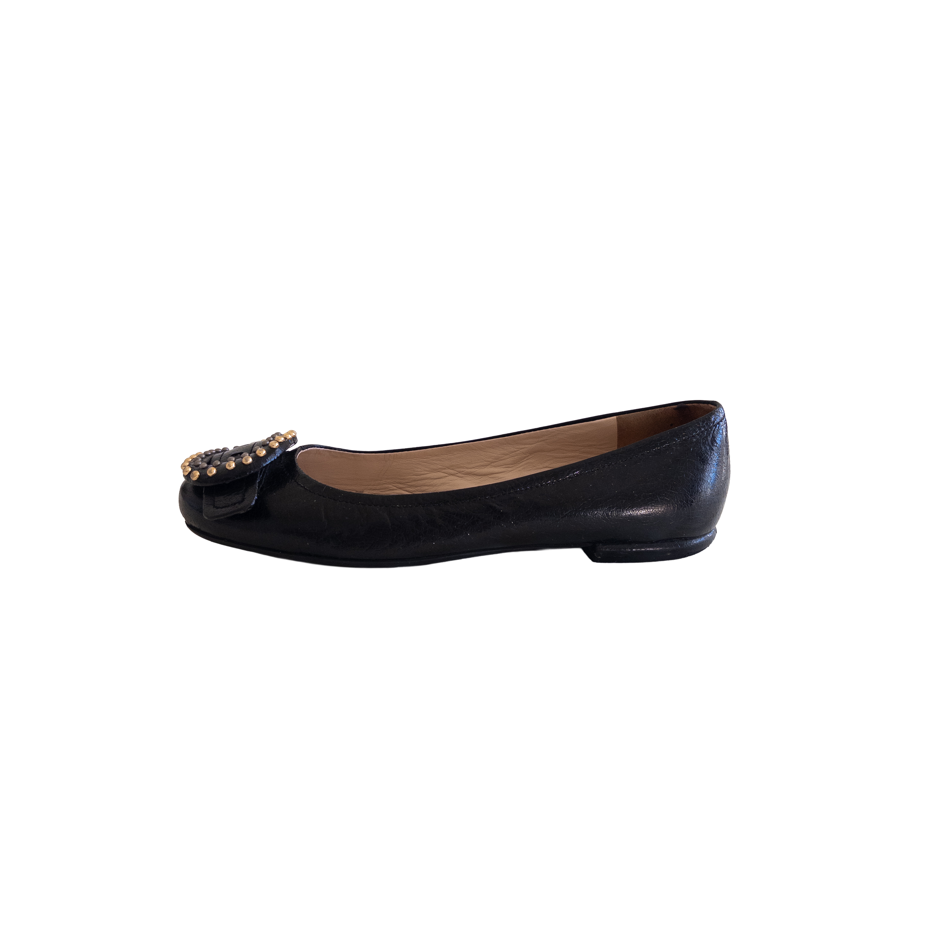 Prada Studs Leather Flats | 37.5 | Black