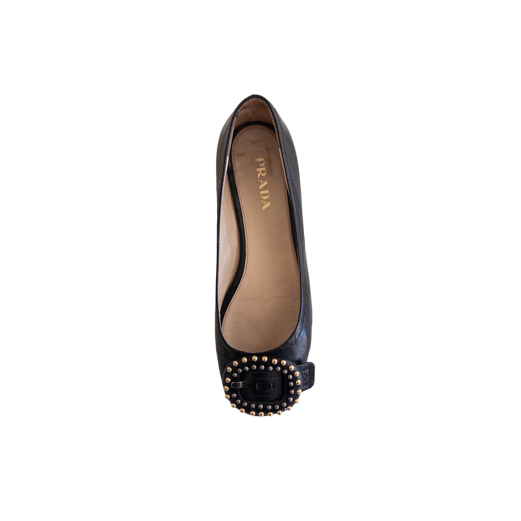 Prada Studs Leather Flats | 37.5 | Black