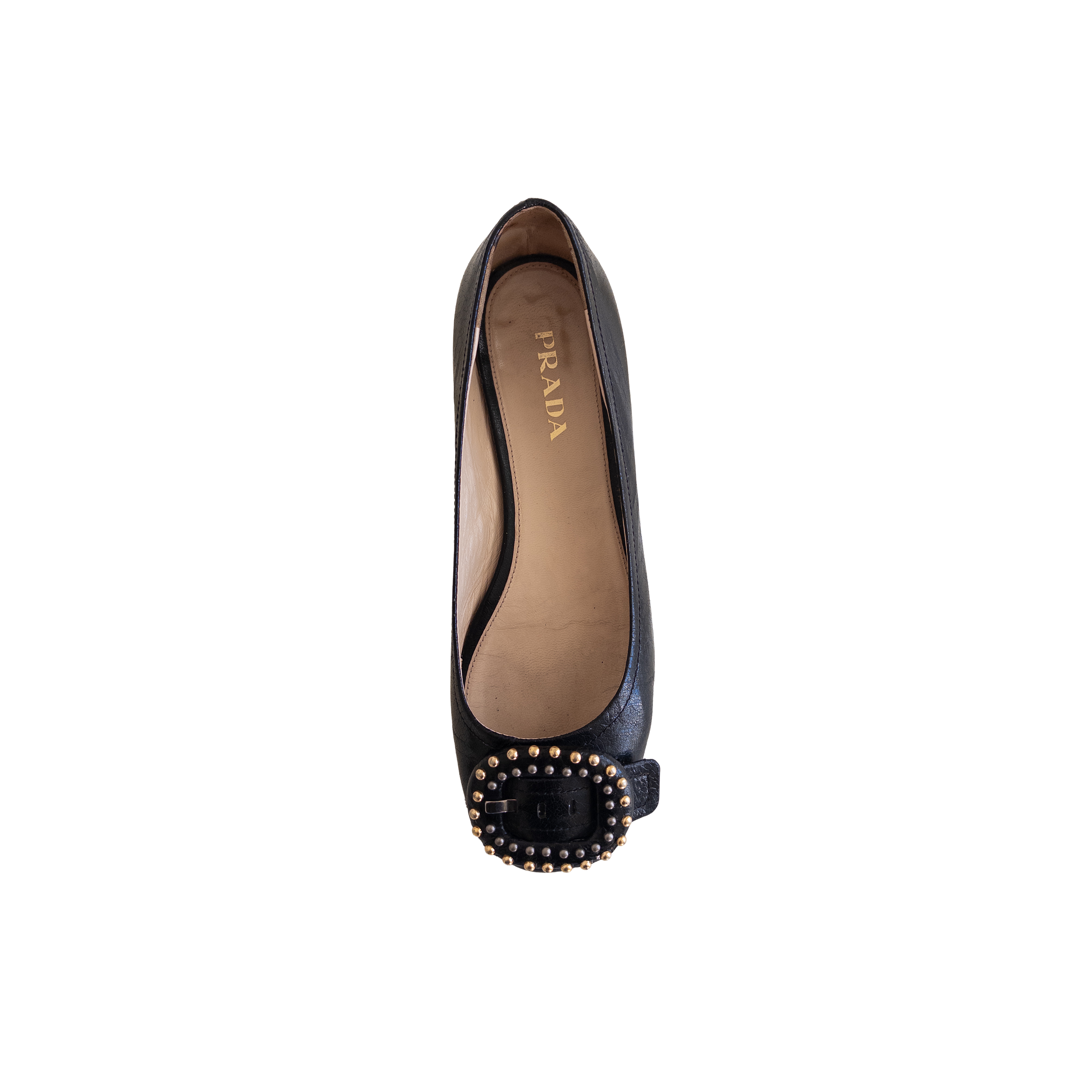 Prada Studs Leather Flats | 37.5 | Black