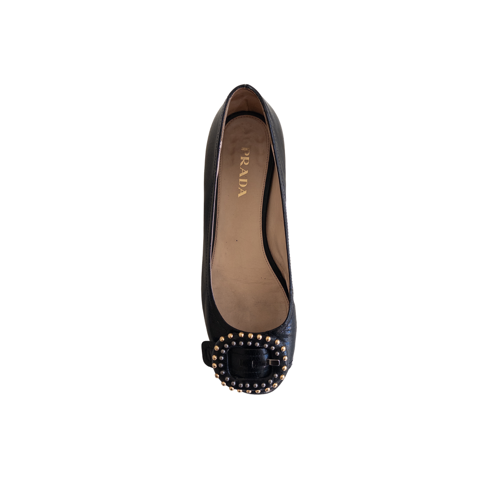 Prada Studs Leather Flats | 37.5 | Black