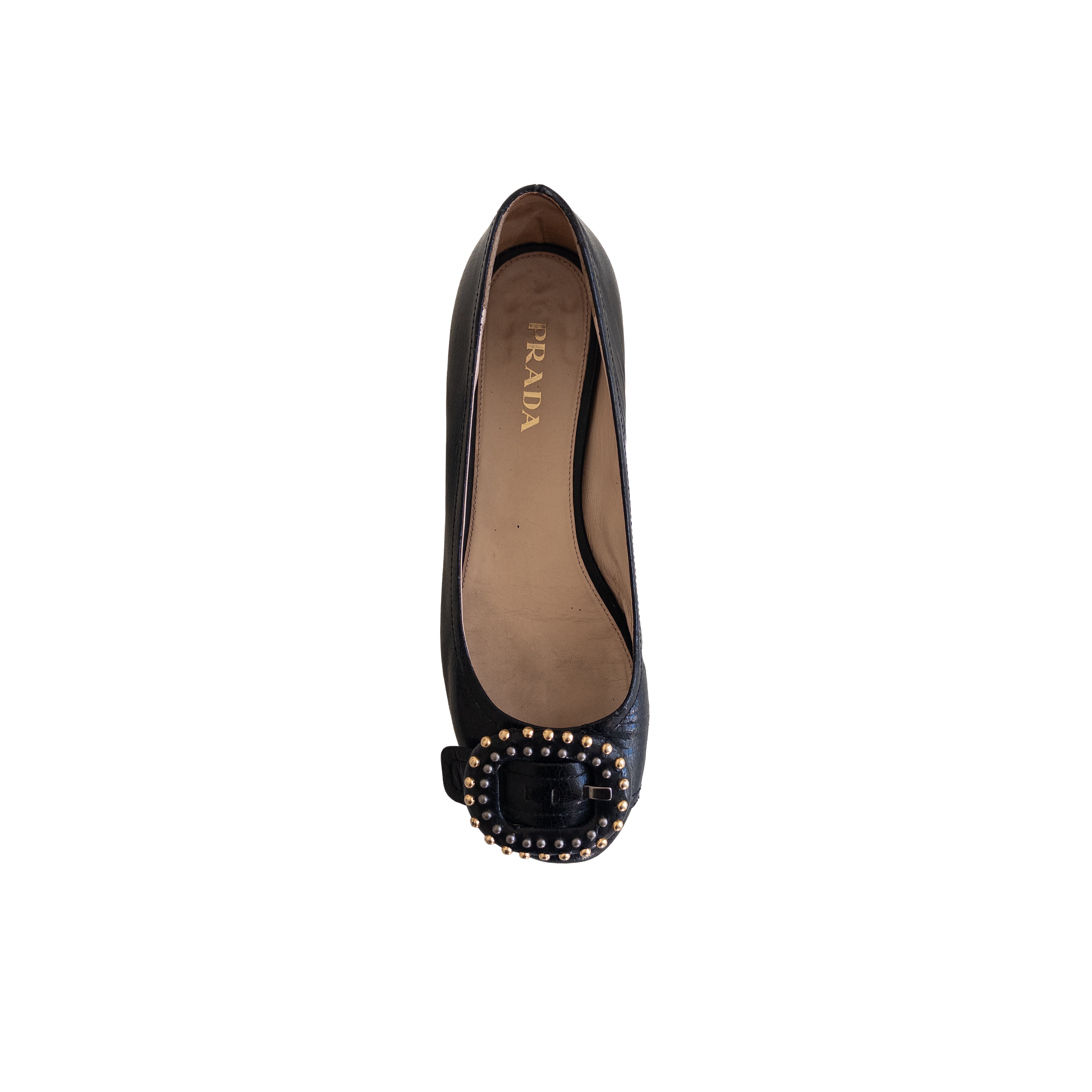 Prada Studs Leather Flats | 37.5 | Black