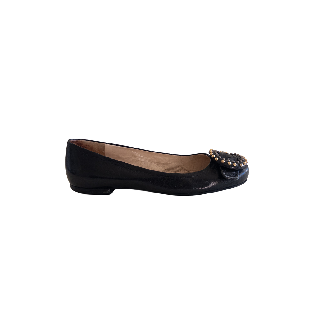 Prada Studs Leather Flats | 37.5 | Black