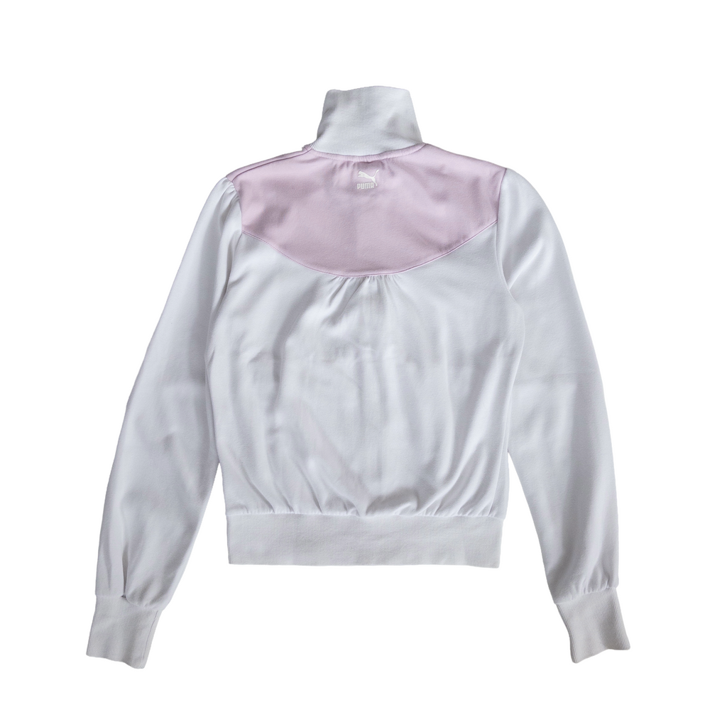 Puma High Neck Zip Cotton Jumper | S-M | White & Pink