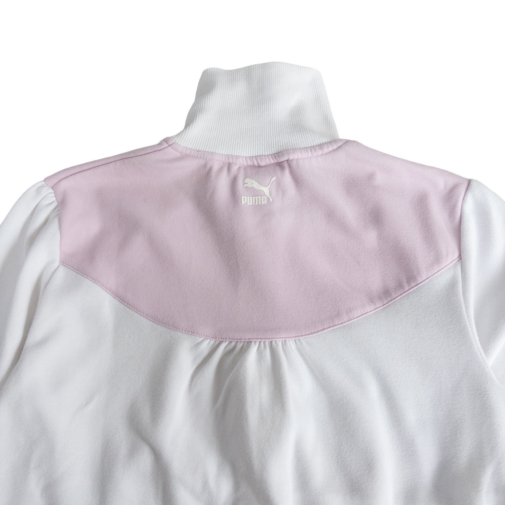 Puma High Neck Zip Cotton Jumper | S-M | White & Pink