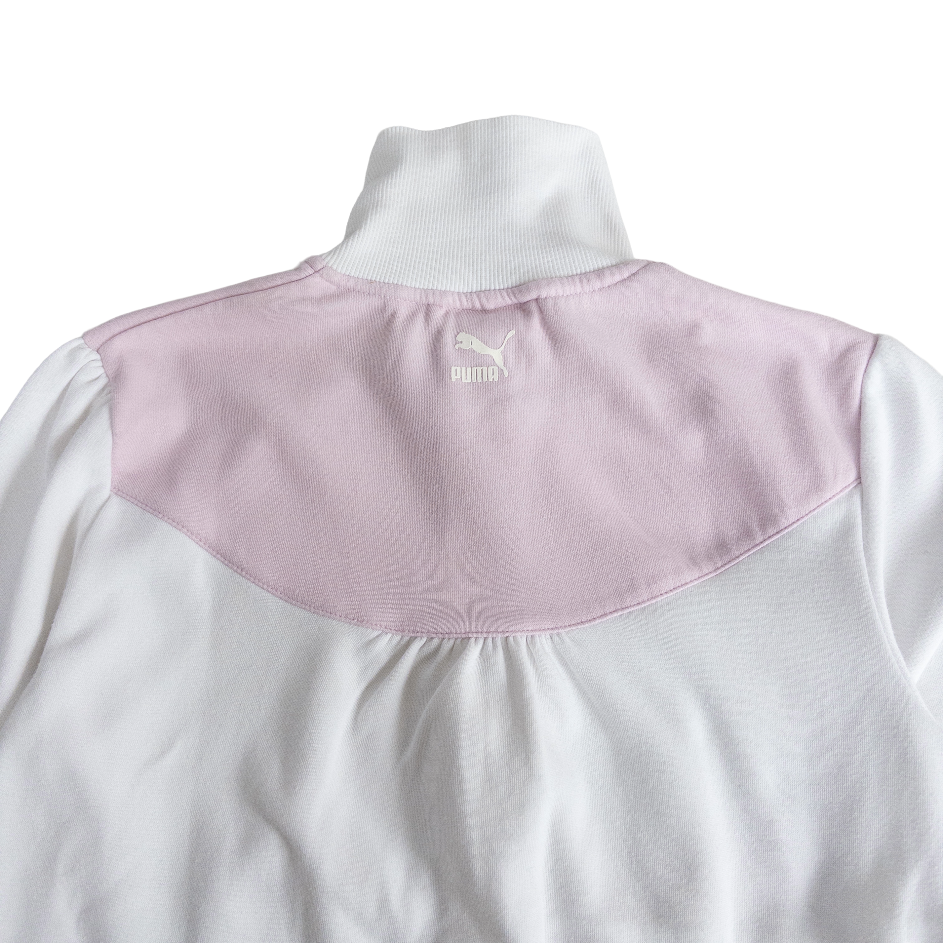 Puma High Neck Zip Cotton Jumper | S-M | White & Pink