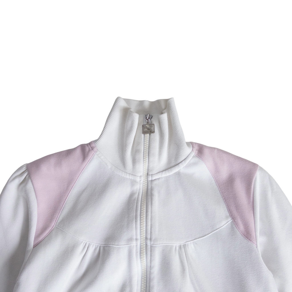 Puma High Neck Zip Cotton Jumper | S-M | White & Pink