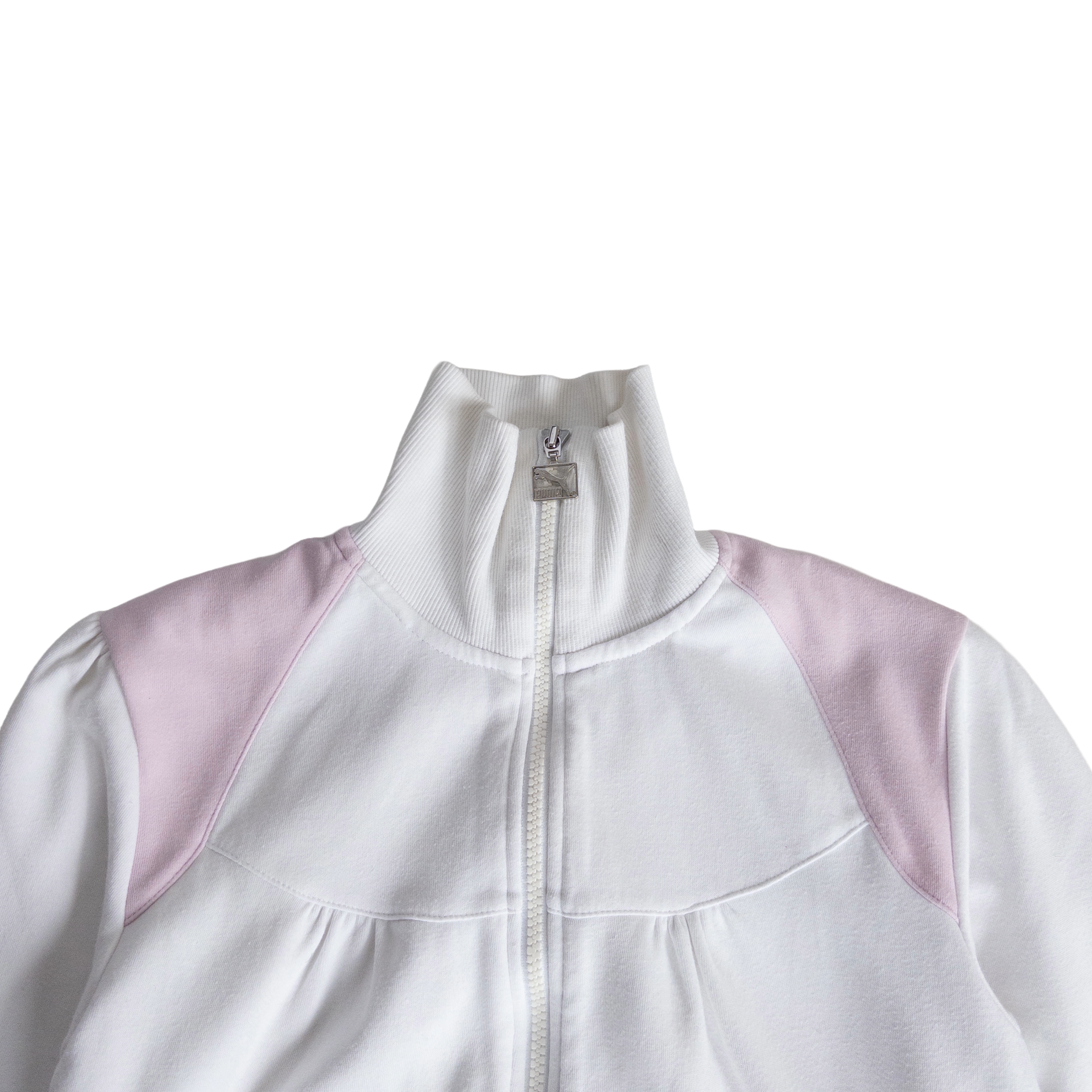 Puma High Neck Zip Cotton Jumper | S-M | White & Pink