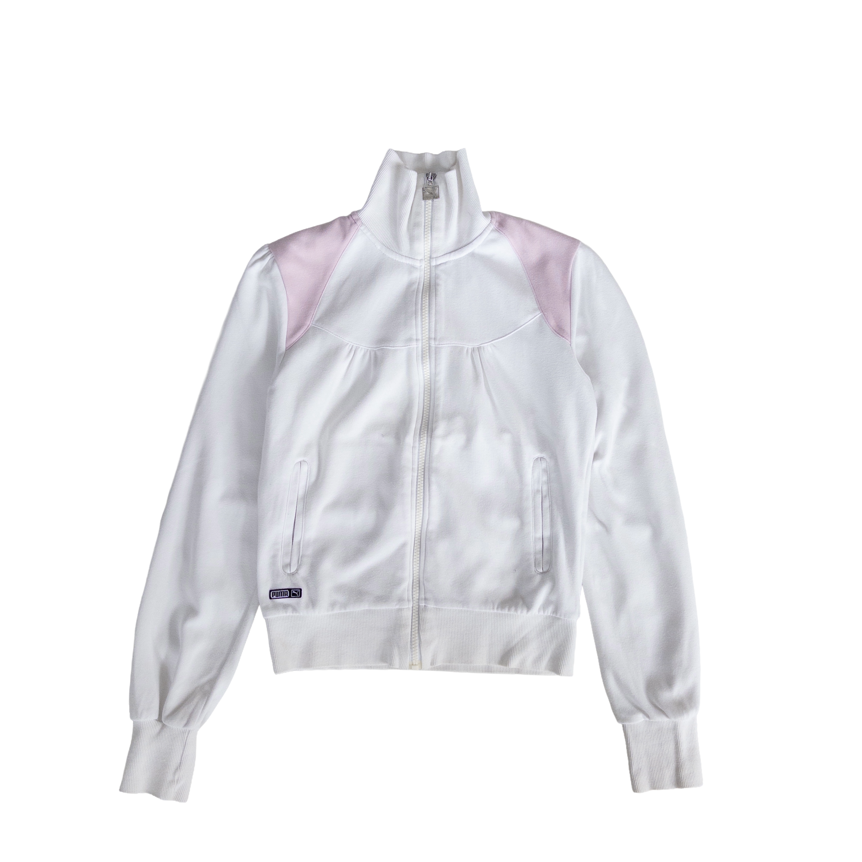 Puma High Neck Zip Cotton Jumper | S-M | White & Pink