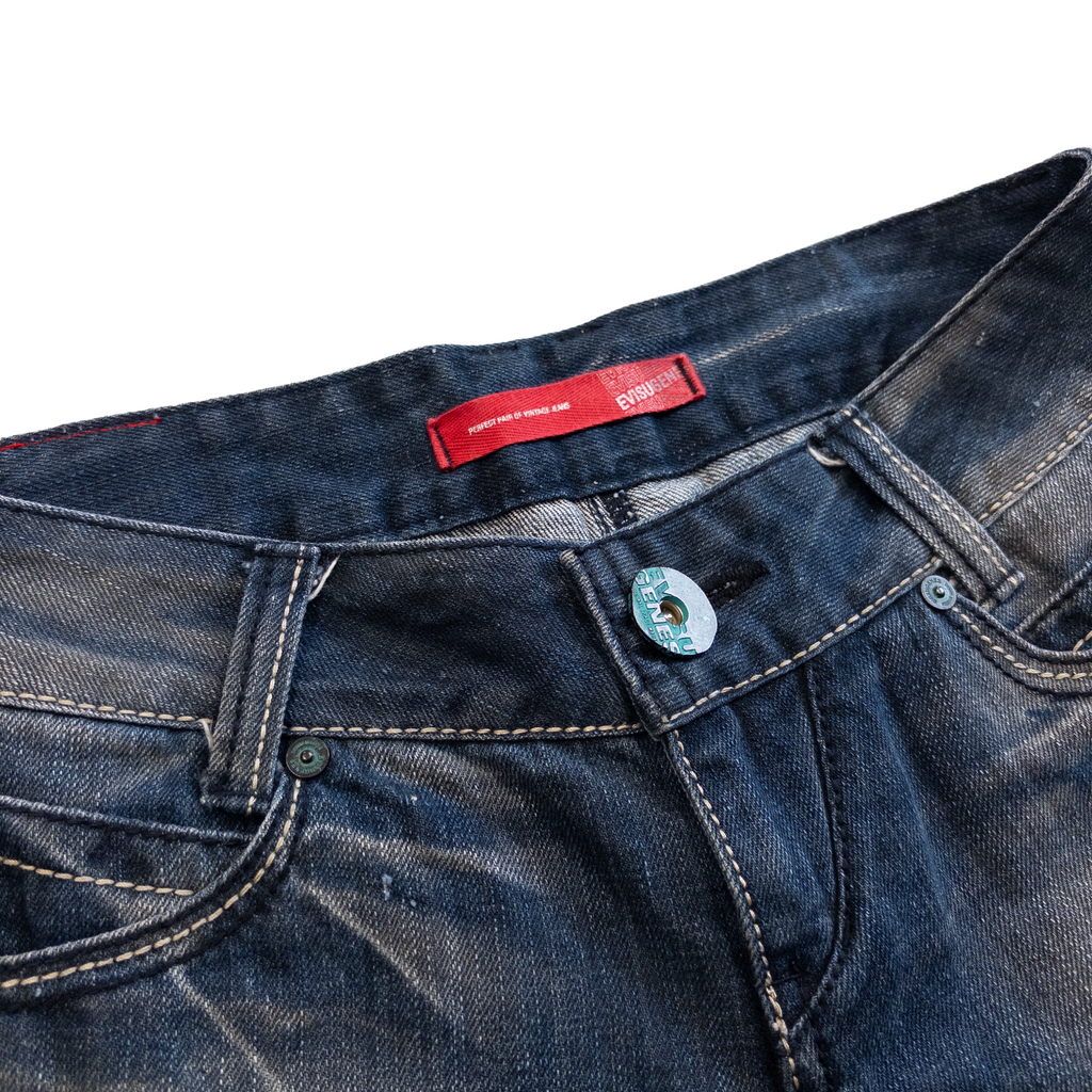 Evisu Low Rise Denim Shorts | 27 | Mid Washed