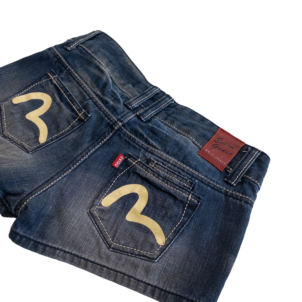 Evisu Low Rise Denim Shorts | 27 | Mid Washed
