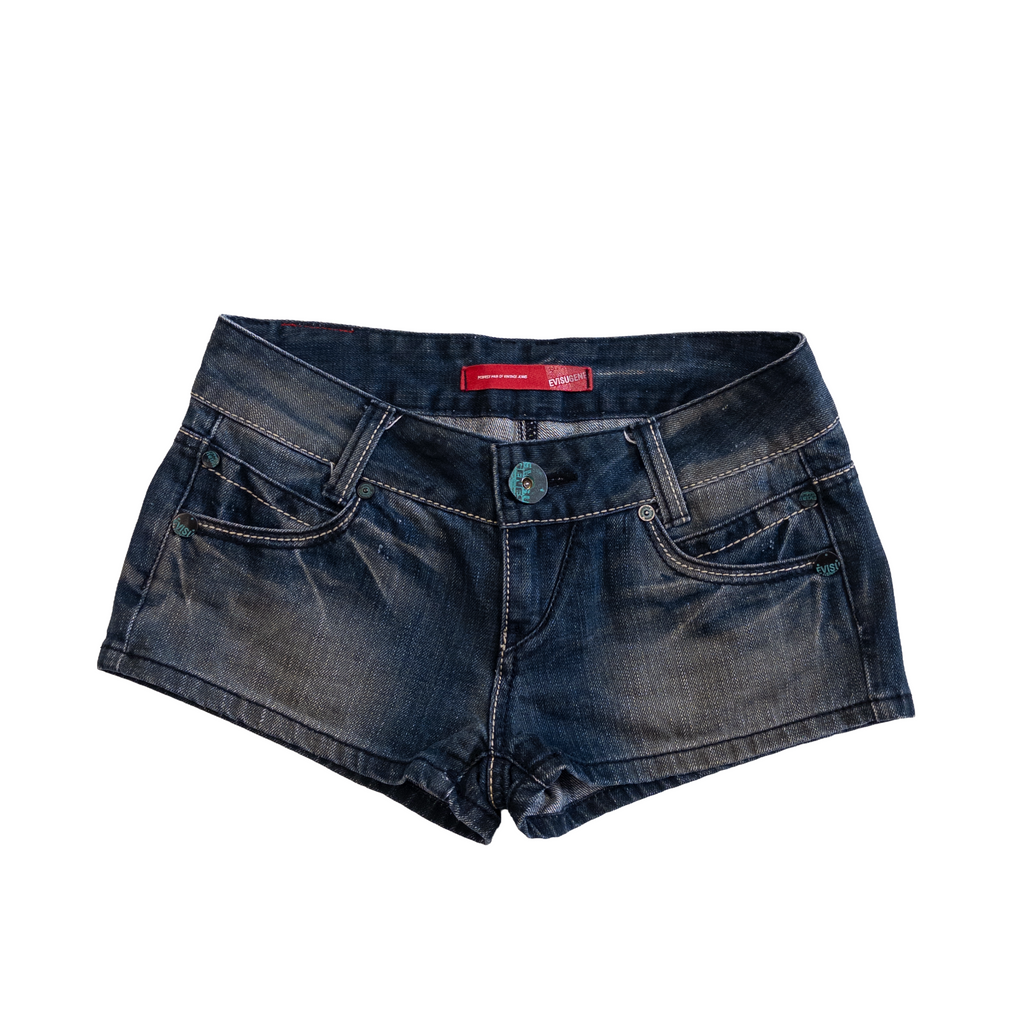 Evisu Low Rise Denim Shorts | 27 | Mid Washed