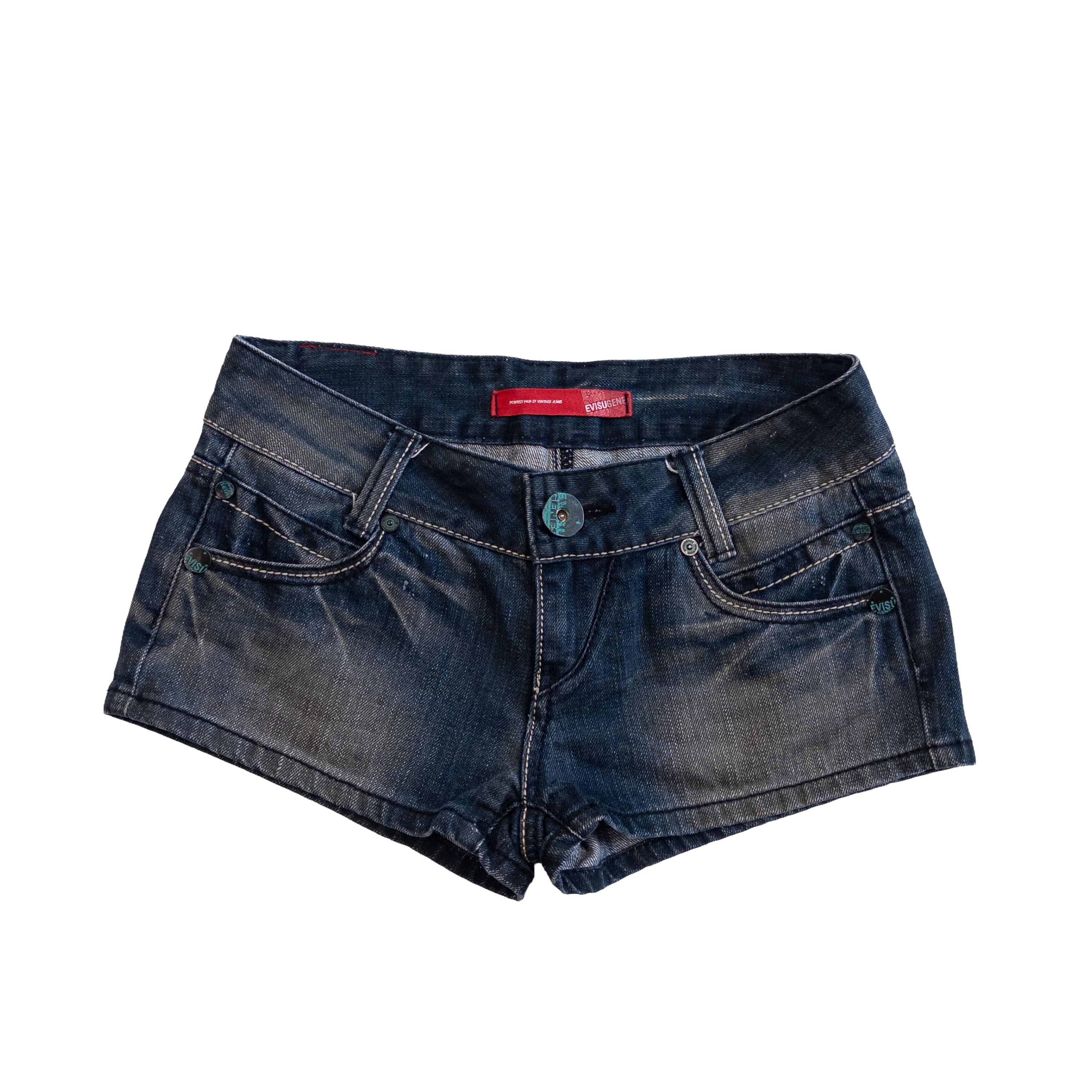 Evisu Low Rise Denim Shorts | 27 | Mid Washed