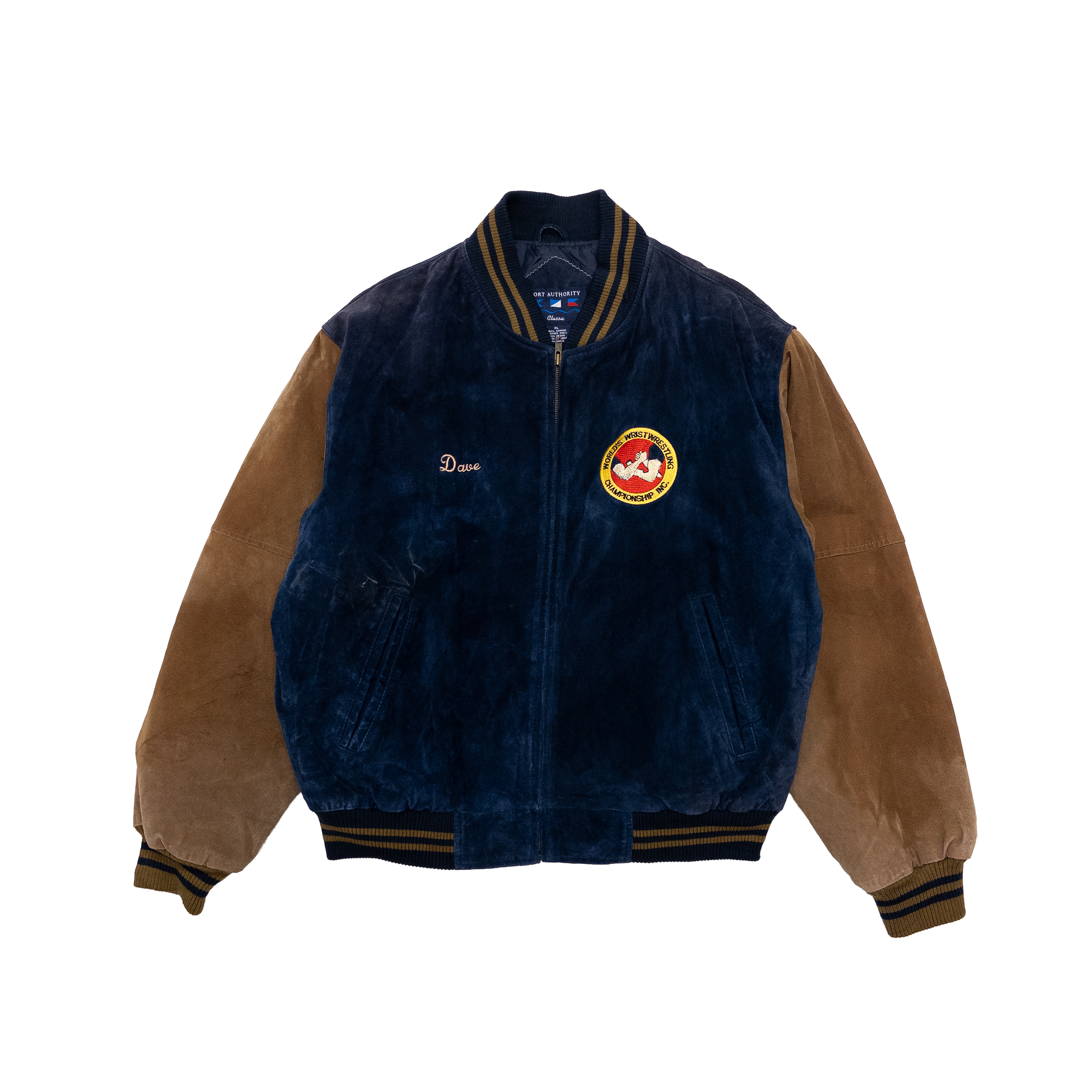 World’s Wrist Wrestling Championship Vintage Letterman Jacket | L | Navy & Brown