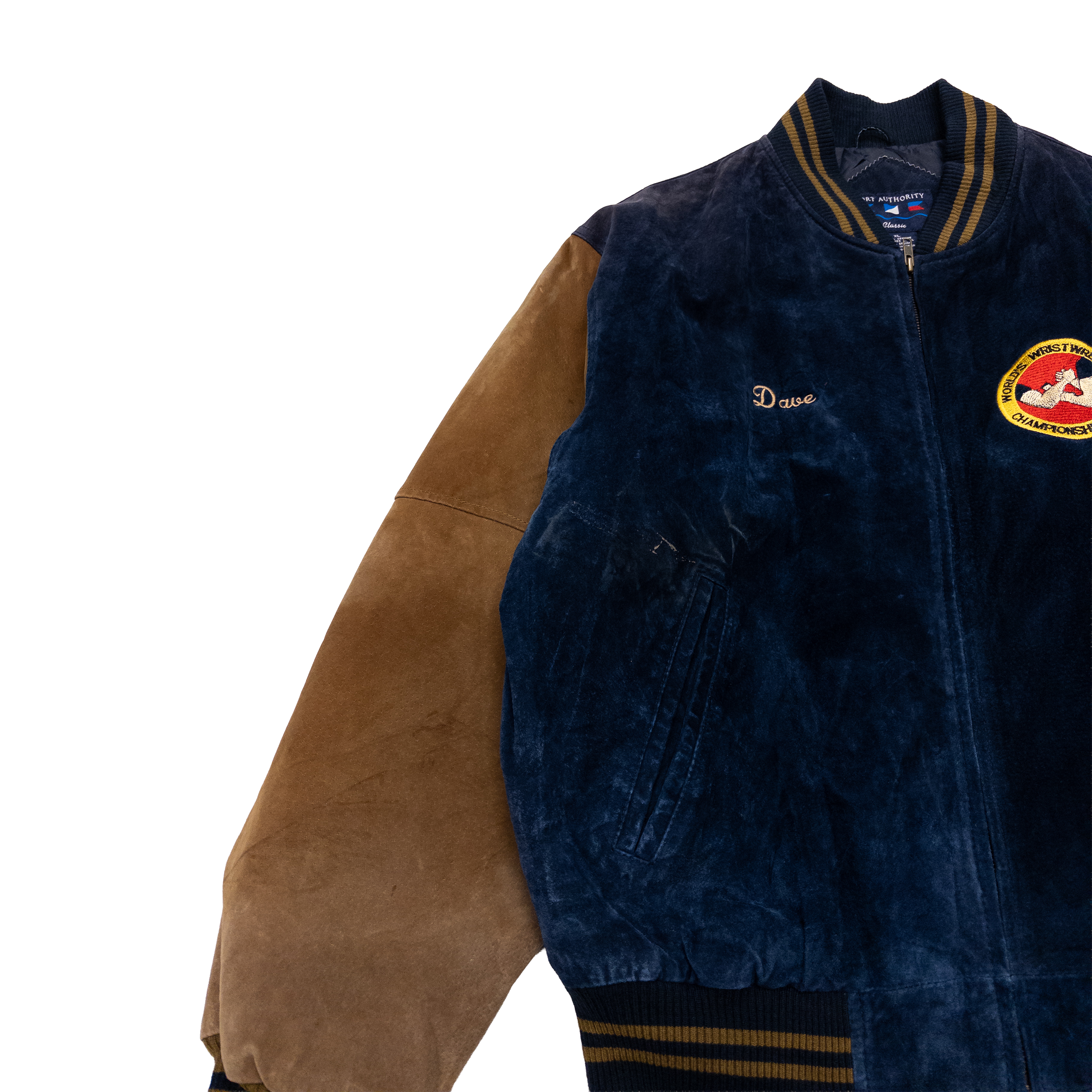 World’s Wrist Wrestling Championship Vintage Letterman Jacket | L | Navy & Brown