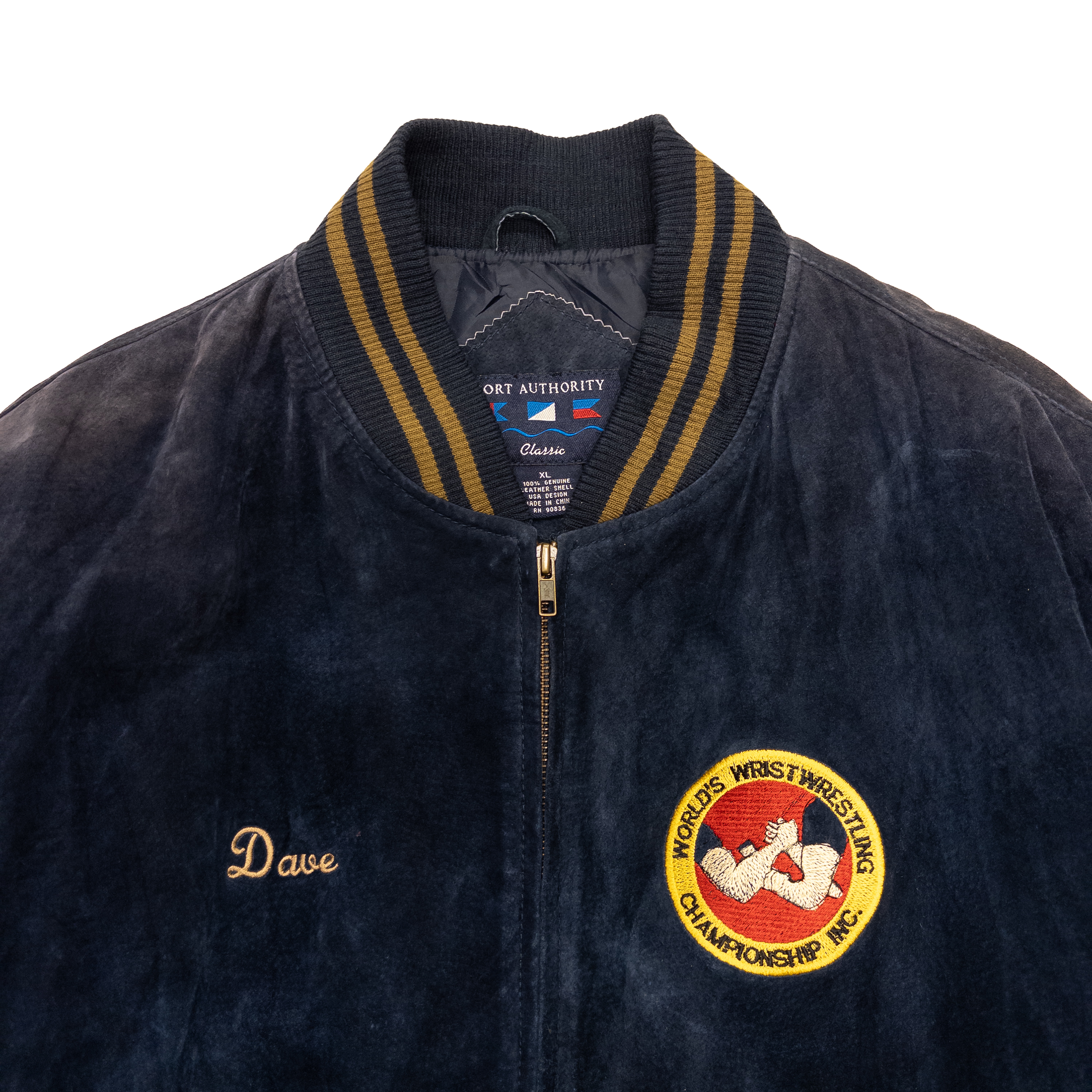 World’s Wrist Wrestling Championship Vintage Letterman Jacket | L | Navy & Brown