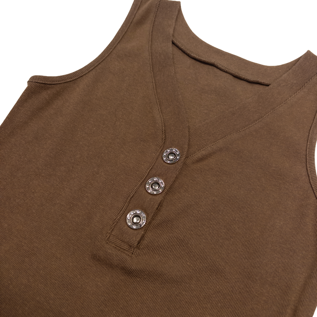 Private Beach Beads Button Tank | M | Brown