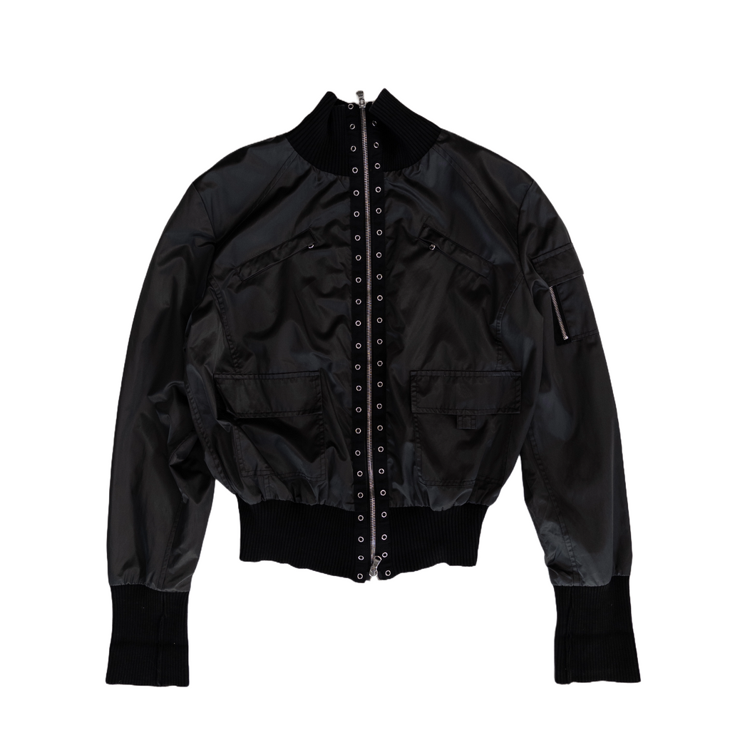 High Neck Zip Nylon Jacket | S | Black