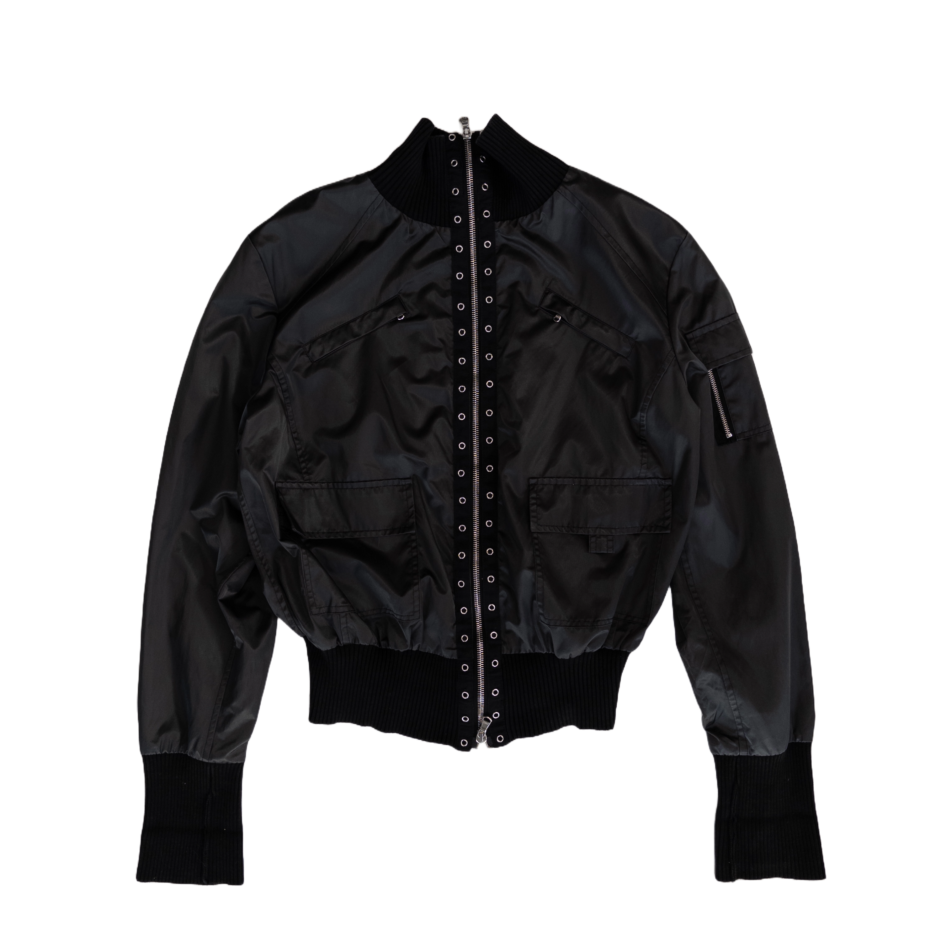 High Neck Zip Nylon Jacket | S | Black
