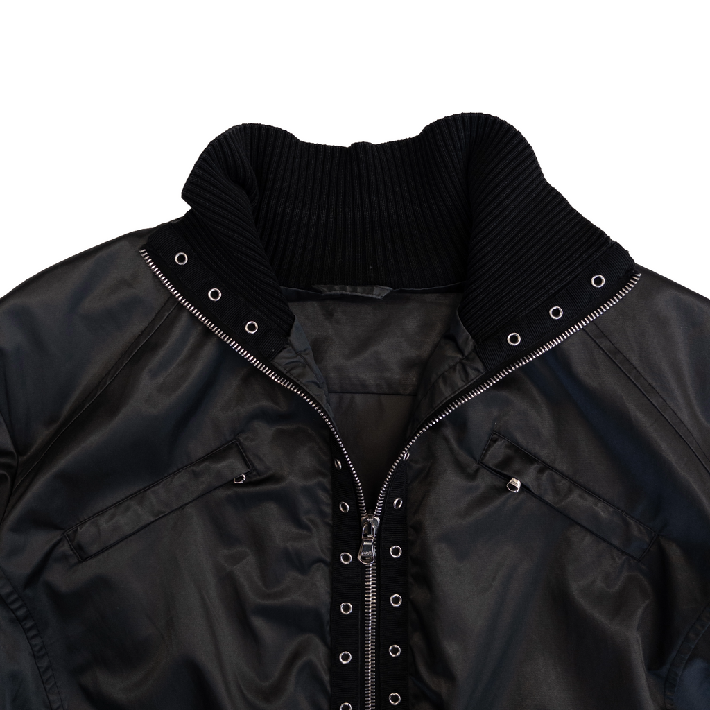 High Neck Zip Nylon Jacket | S | Black
