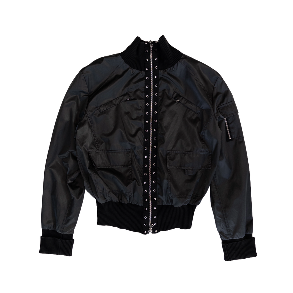 High Neck Zip Nylon Jacket | S | Black