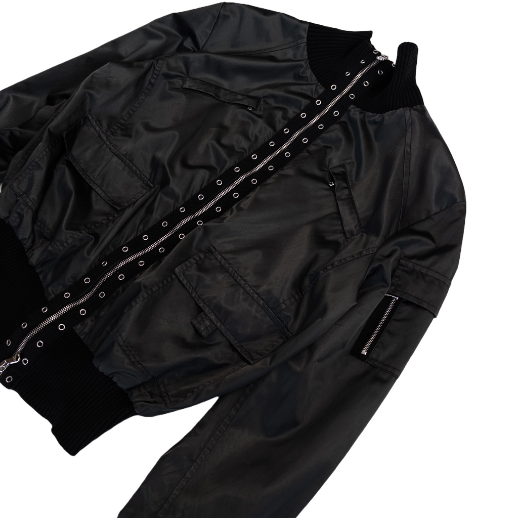 High Neck Zip Nylon Jacket | S | Black