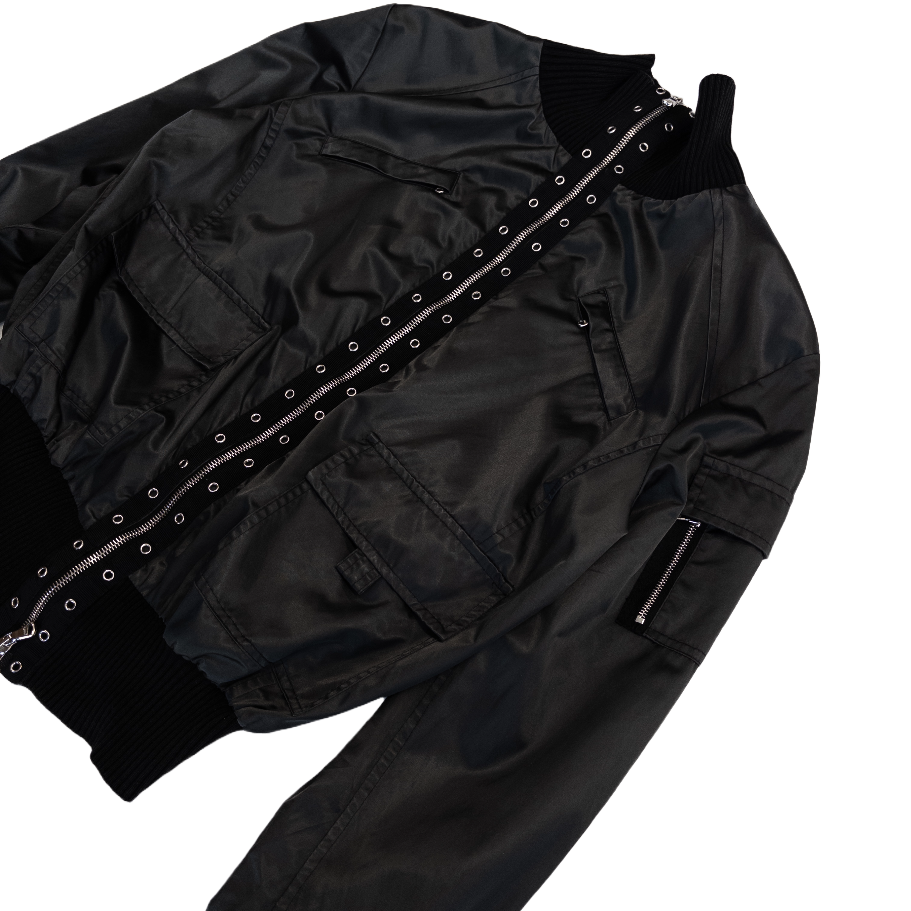 High Neck Zip Nylon Jacket | S | Black