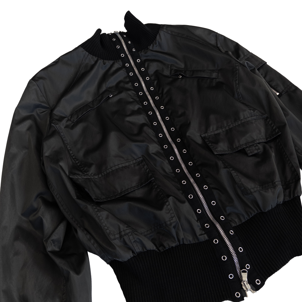 High Neck Zip Nylon Jacket | S | Black
