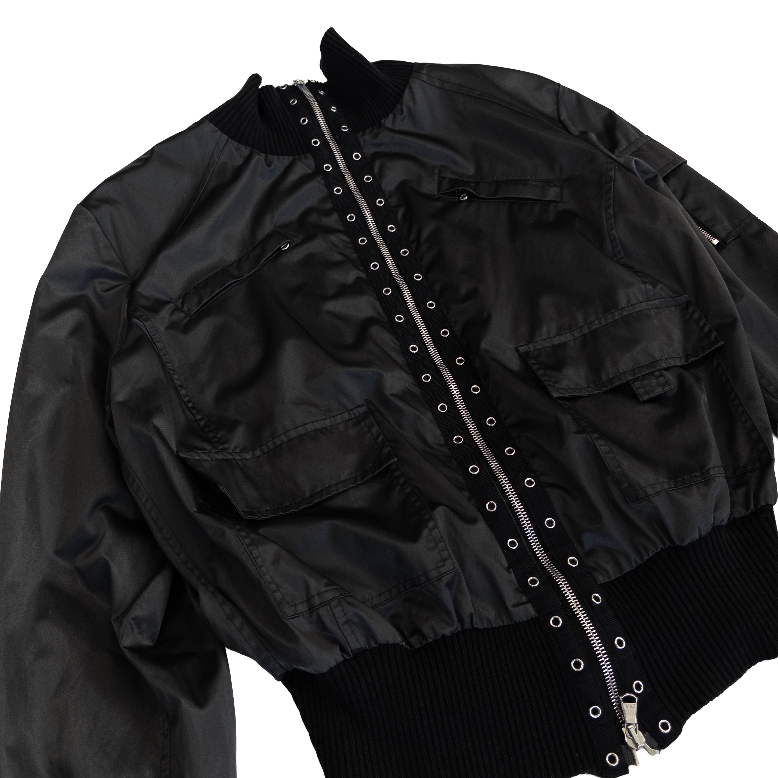 High Neck Zip Nylon Jacket | S | Black