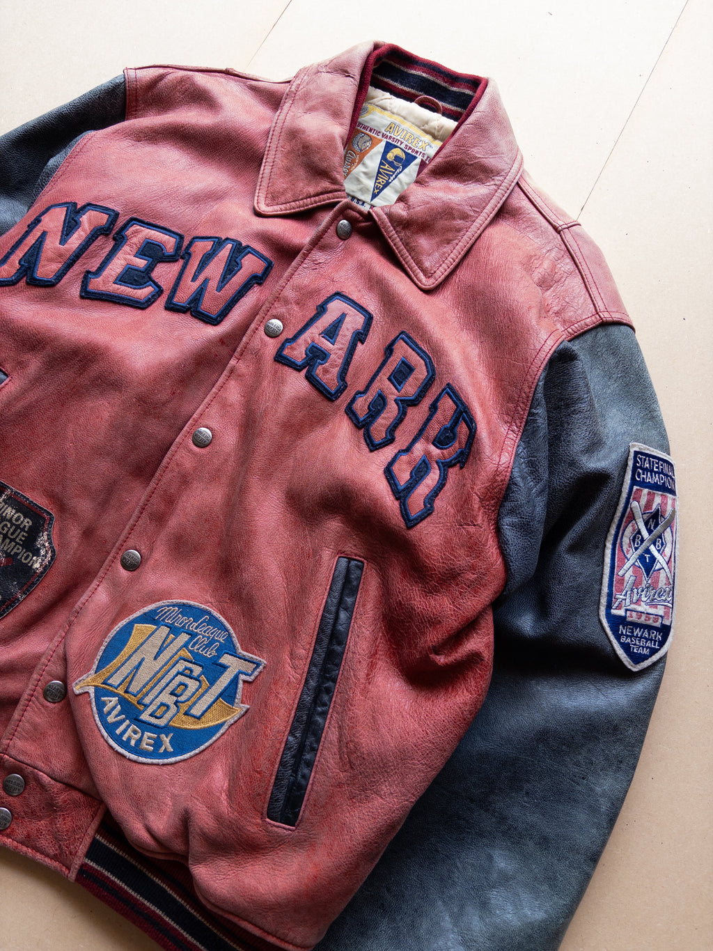 AVIREX Leather Varsity Jacket | S-M | Red