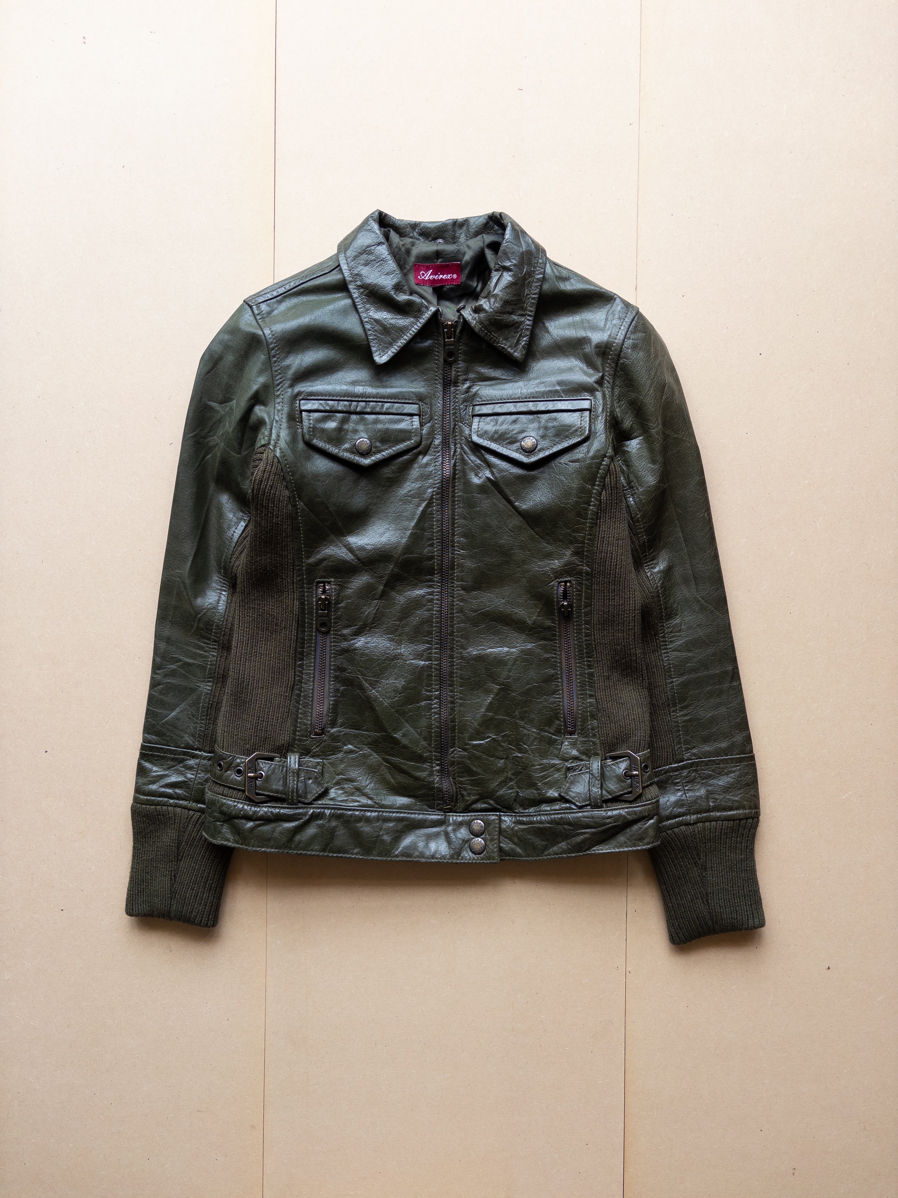 AVIREX Women's Leather Zip-up Jacket | S | Dark Green
