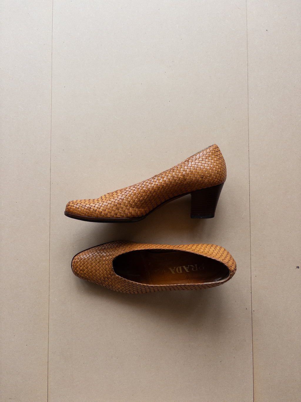 Prada Woven Leather Pumps | 36.5 | Tan