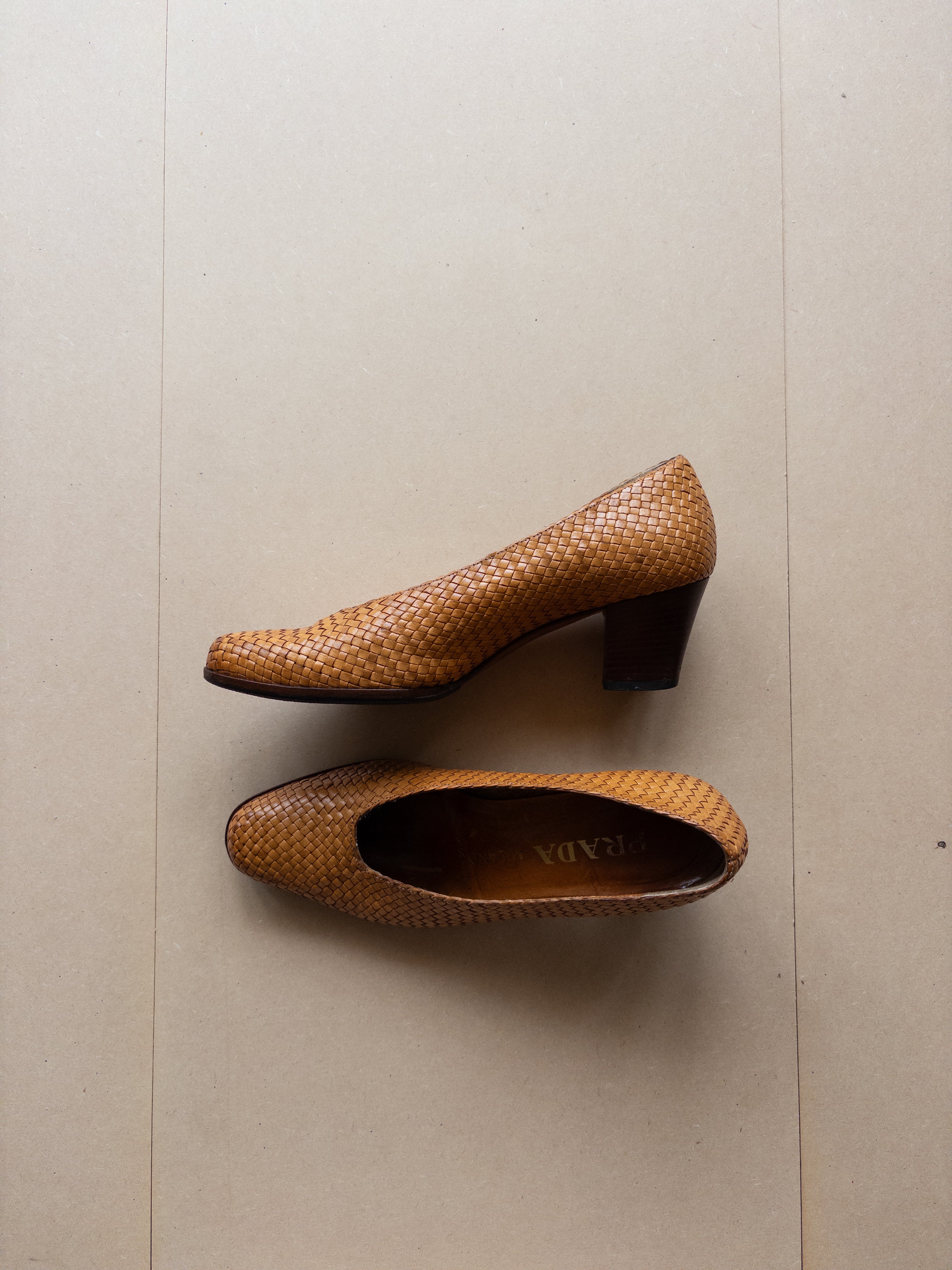 Prada Woven Leather Pumps | 36.5 | Tan