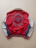 AVIREX Leather Collar Button-up Varsity Jacket | M-L | Brown