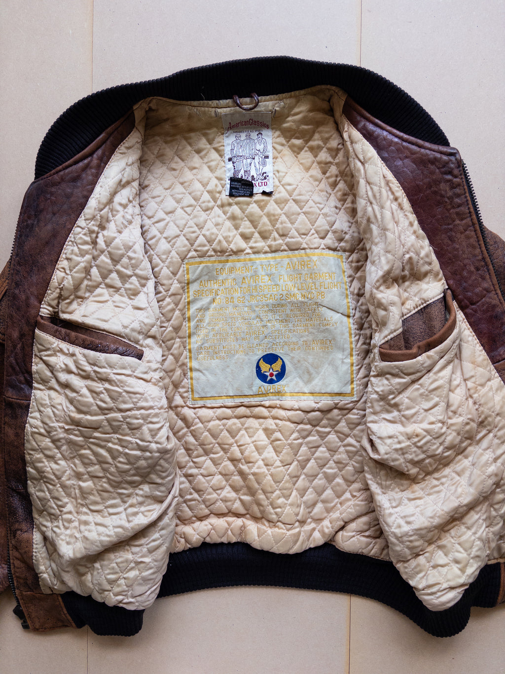 AVIREX Leather Varsity Zip-up Jacket | S-M | Brown