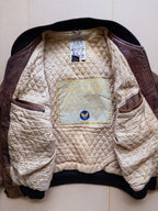 AVIREX Leather Varsity Zip-up Jacket | S-M | Brown