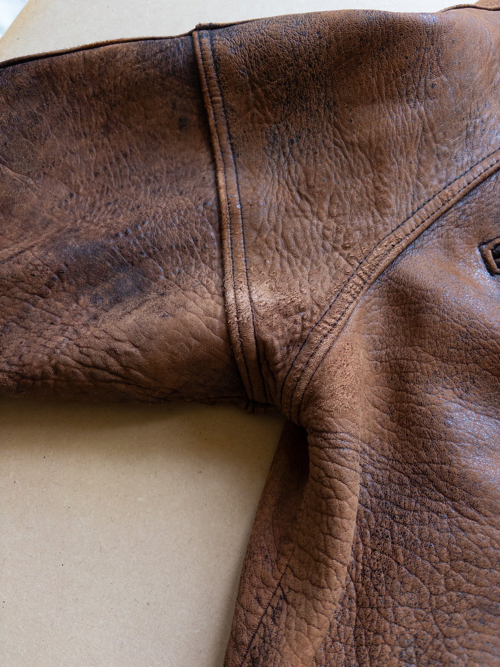 AVIREX Leather Varsity Zip-up Jacket | S-M | Brown