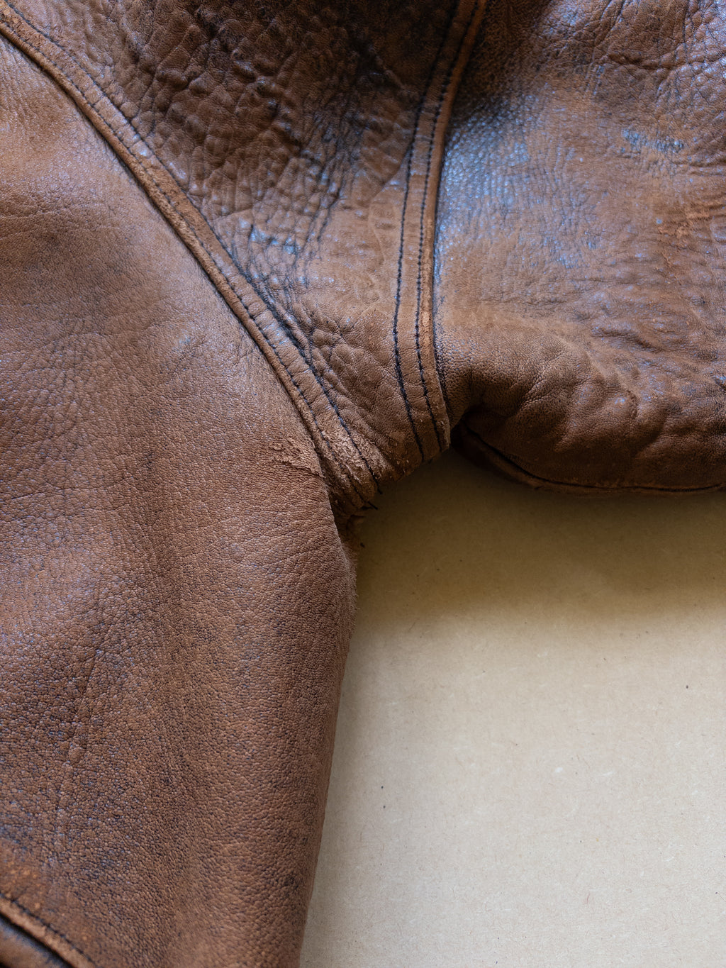 AVIREX Leather Varsity Zip-up Jacket | S-M | Brown