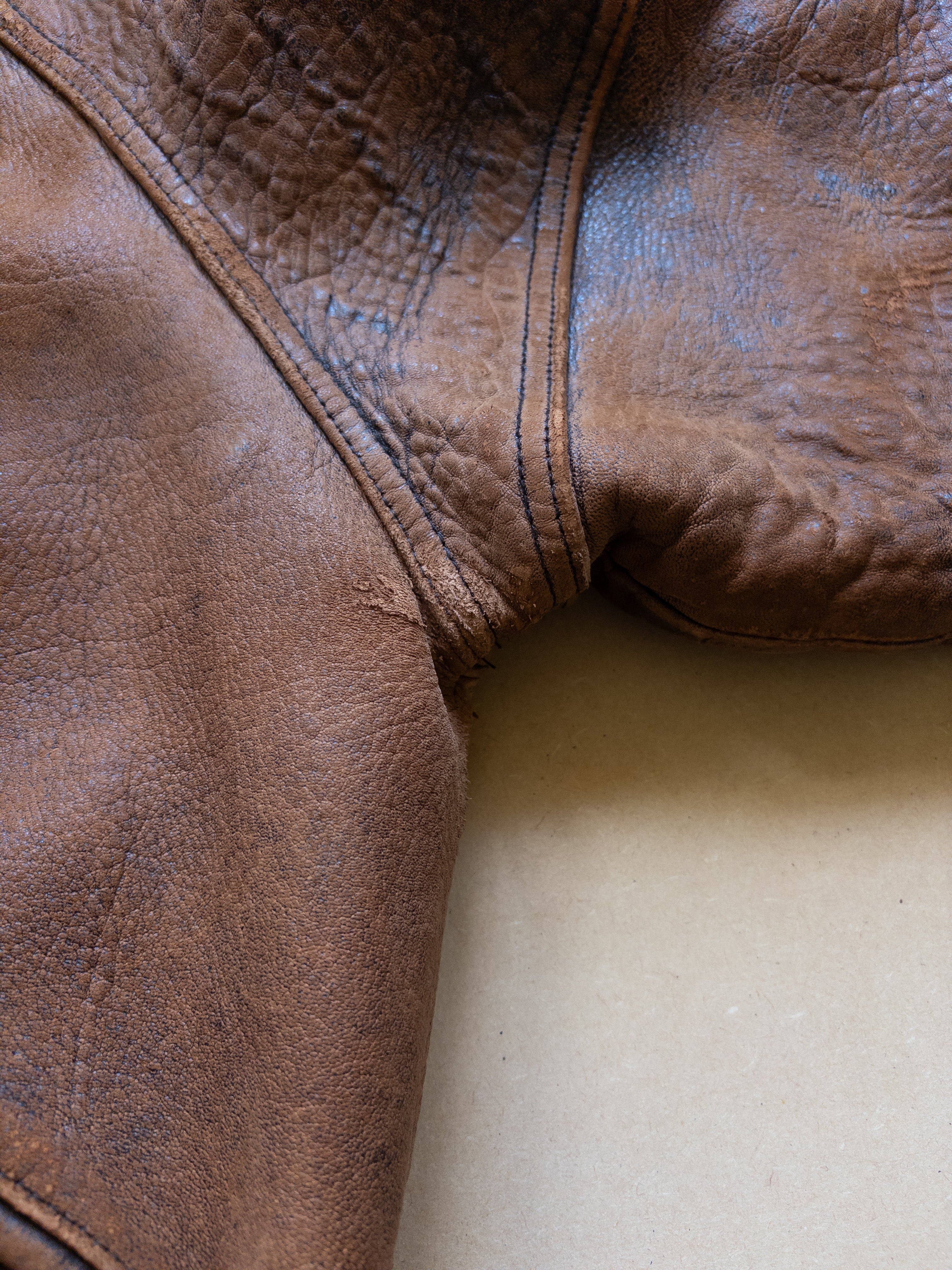 AVIREX Leather Varsity Zip-up Jacket | S-M | Brown