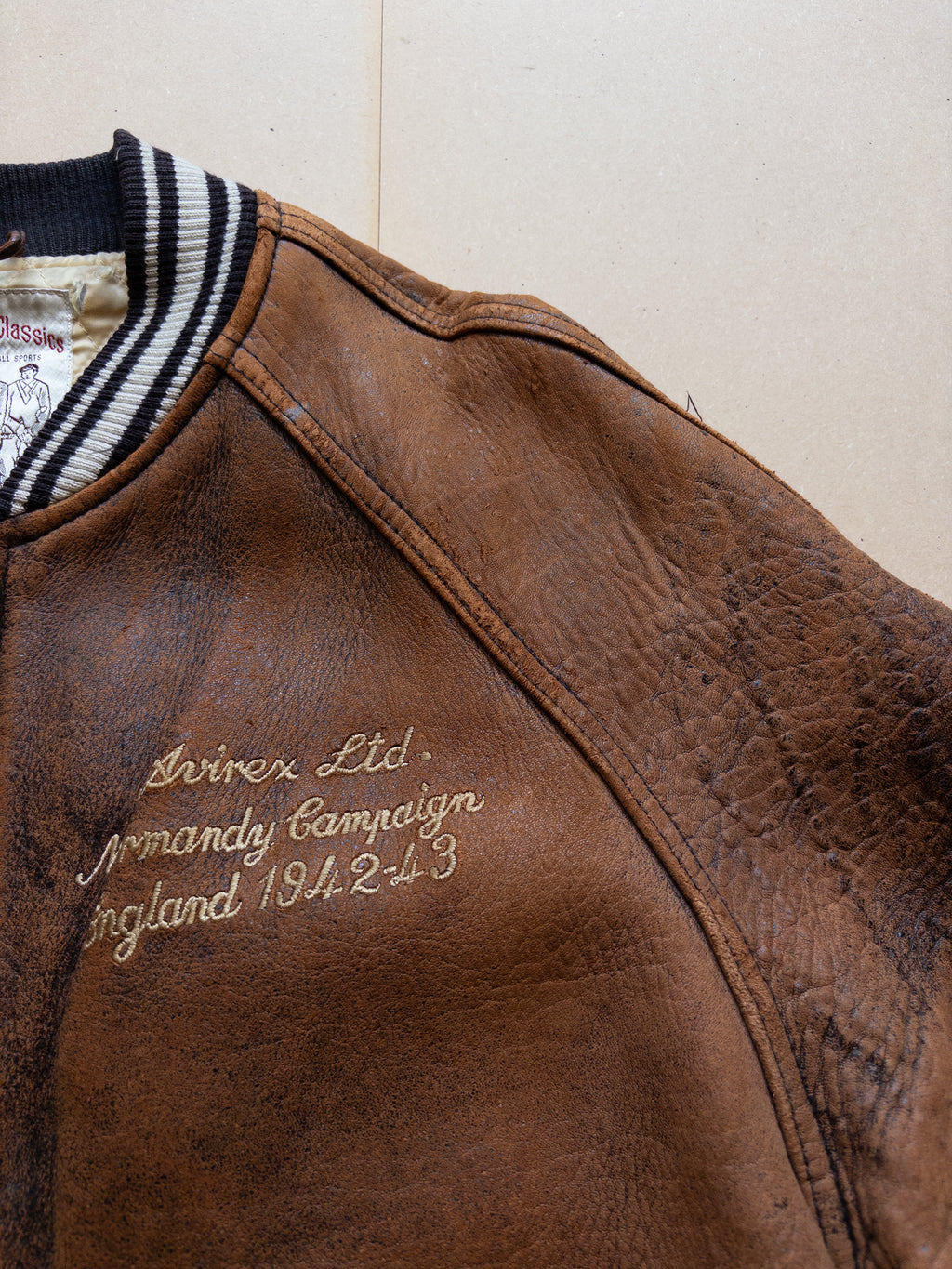 AVIREX Leather Varsity Zip-up Jacket | S-M | Brown