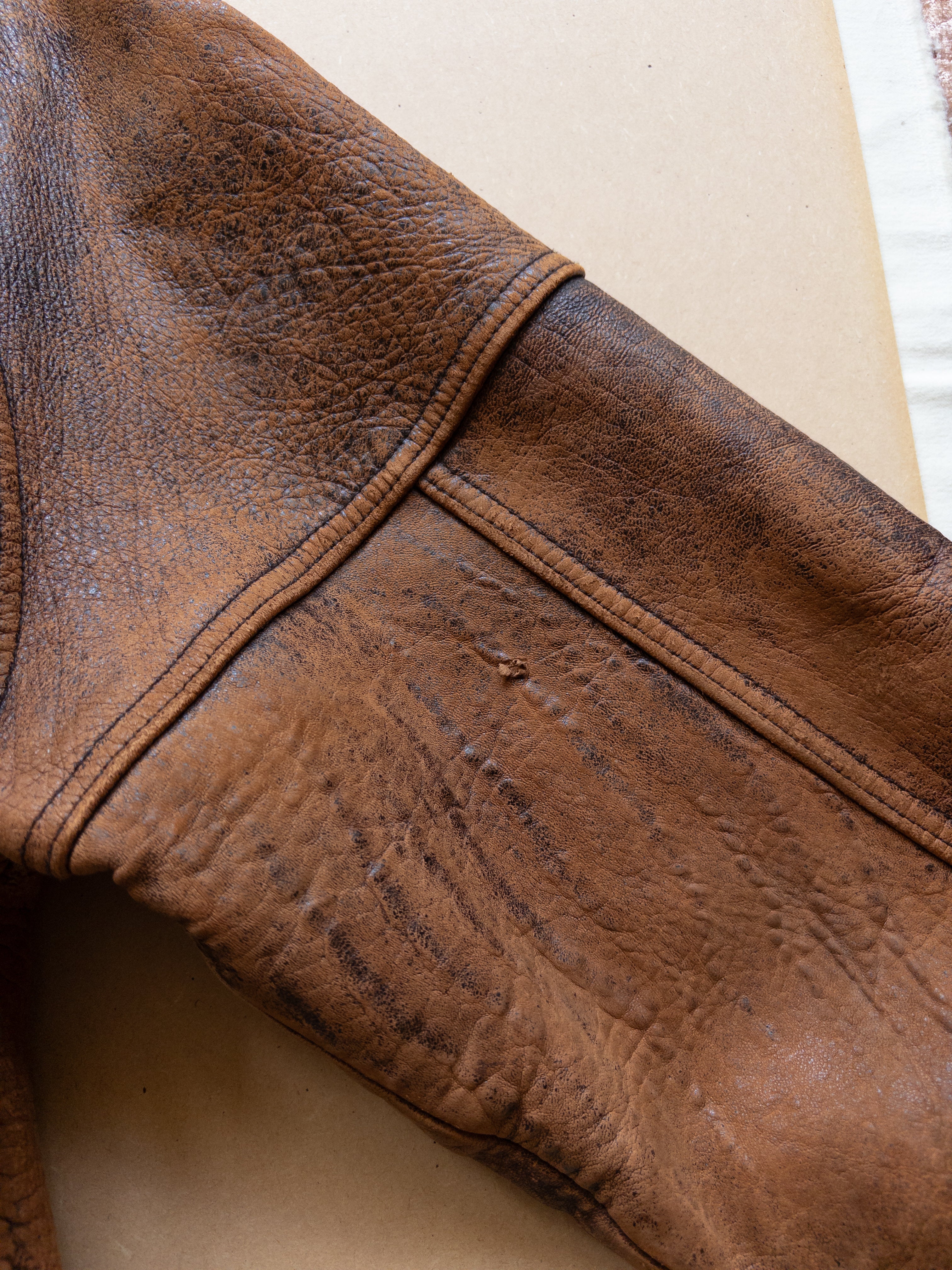 AVIREX Leather Varsity Zip-up Jacket | S-M | Brown