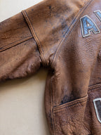 AVIREX Leather Varsity Zip-up Jacket | S-M | Brown