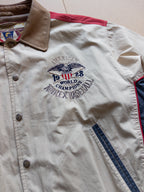 AVIREX Leather Collar Button-up Varsity Jacket | M-L | Brown