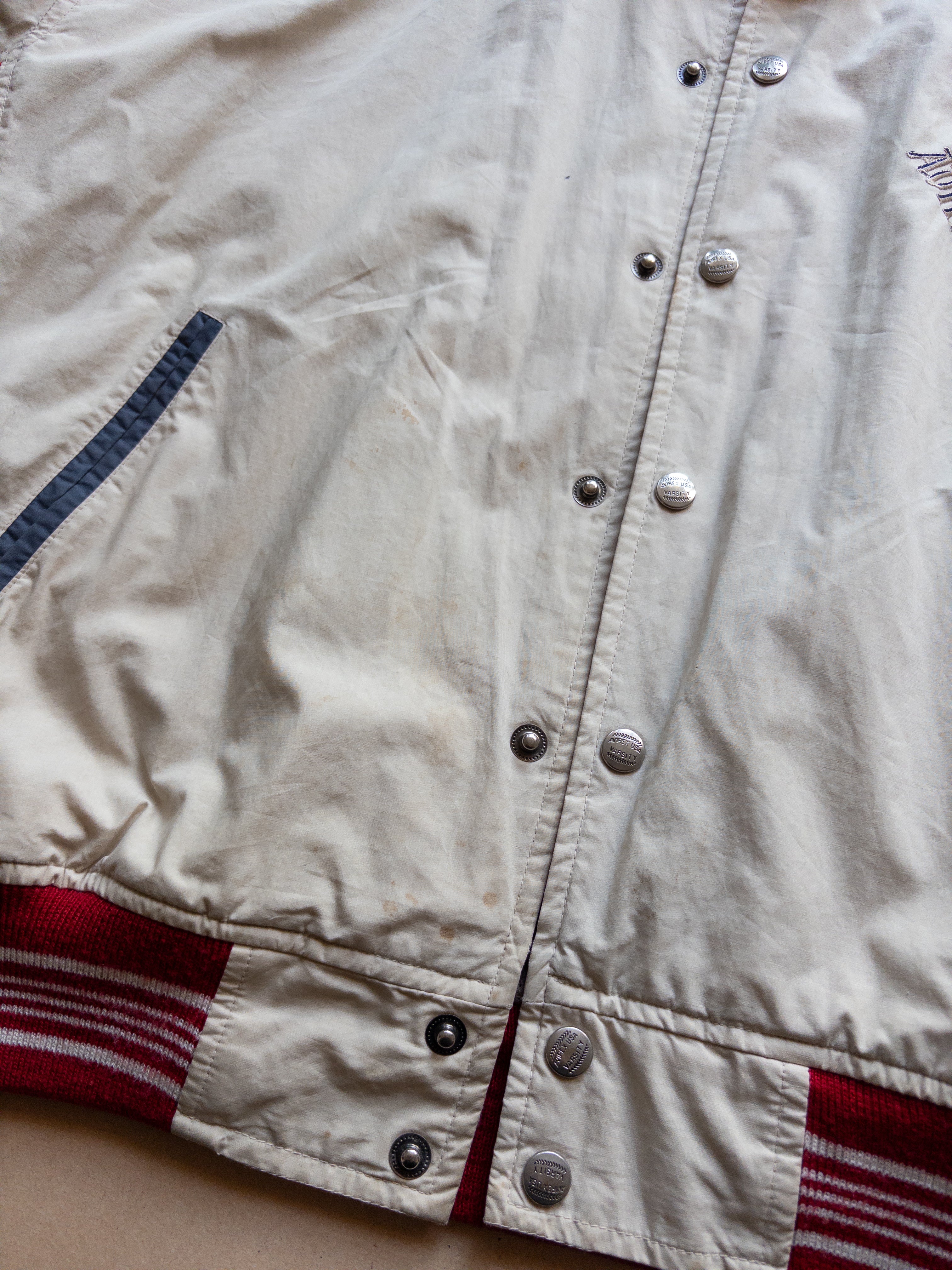 AVIREX Leather Collar Button-up Varsity Jacket | M-L | Brown