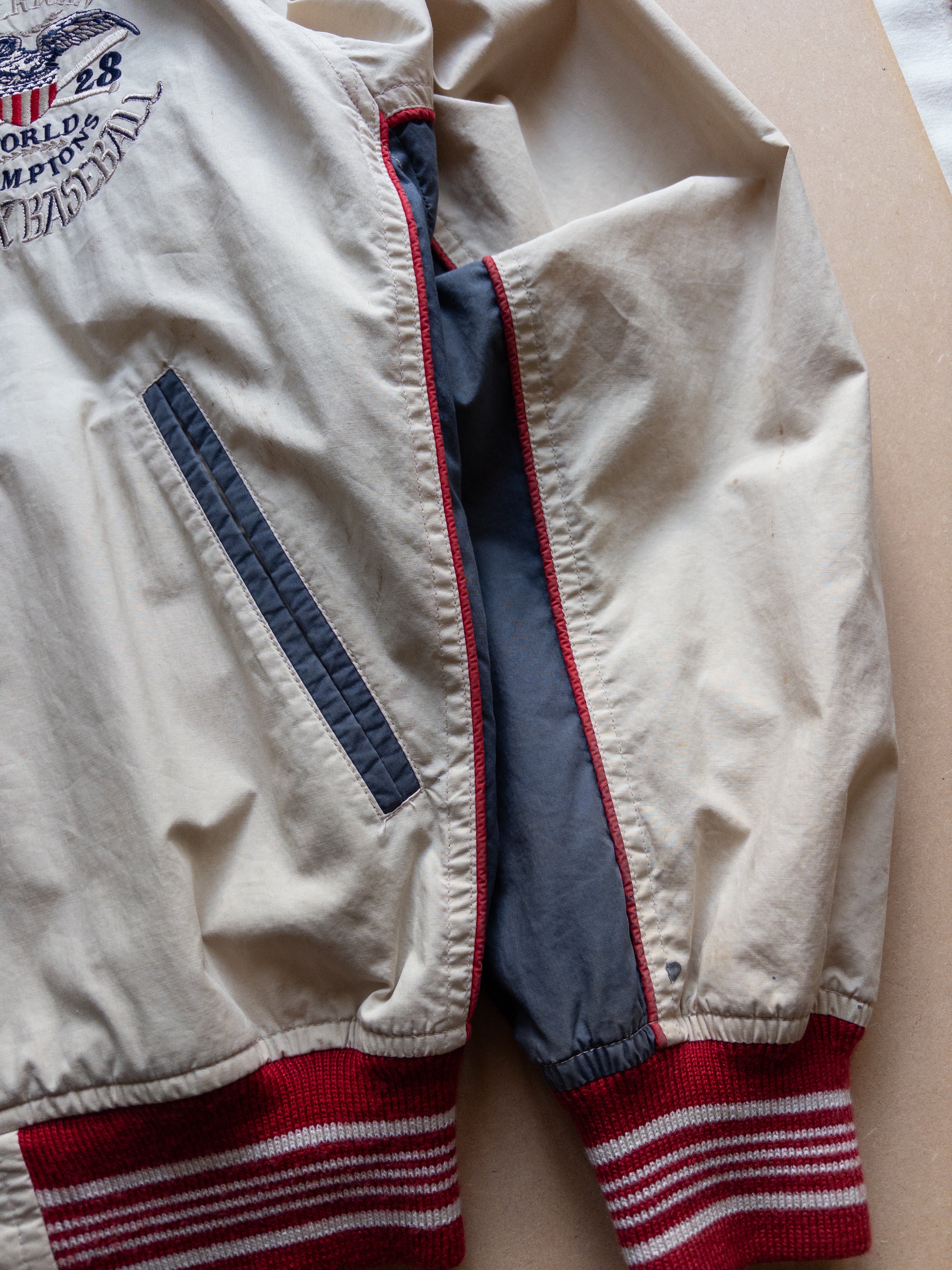 AVIREX Leather Collar Button-up Varsity Jacket | M-L | Brown