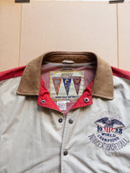 AVIREX Leather Collar Button-up Varsity Jacket | M-L | Brown