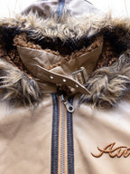 AVIREX Women't Hoodie Zip-up Leather Jacket | S-M | Brown